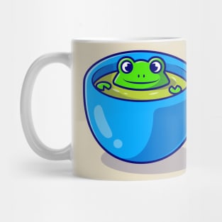 Cute Frog In Green Tea Cup Cartoon Mug